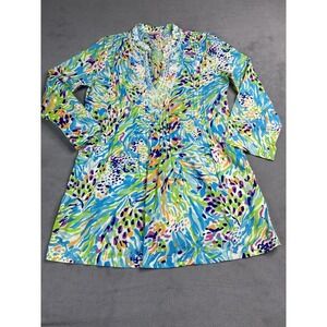 Lilly Pulitzer Top Womens Small Sarasota Tunic Pintuck Beaded Sequin Embellished